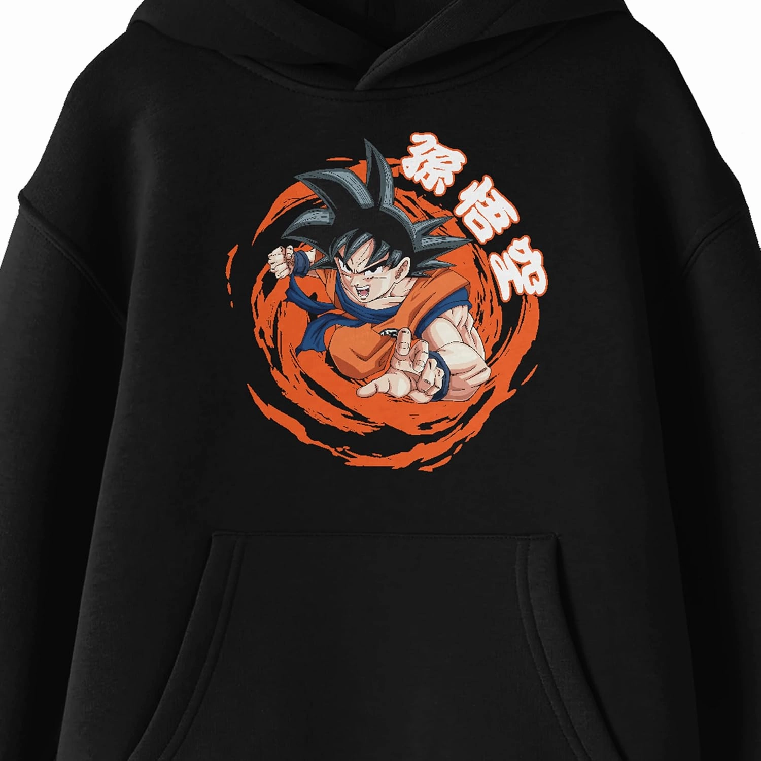 Dragon Ball Z Goku Orange Swirl Background Long Sleeve Youth Black Hooded Sweatshirt