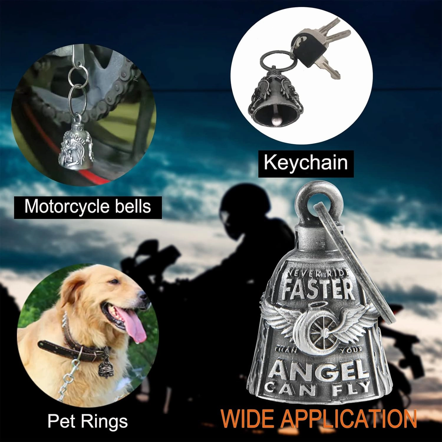 Dream Apparel Motorcycle Bells for Bikers Guardian Angel Gremlin Motorcycle Bells for Motorcycle Rider Key Chain for Luck