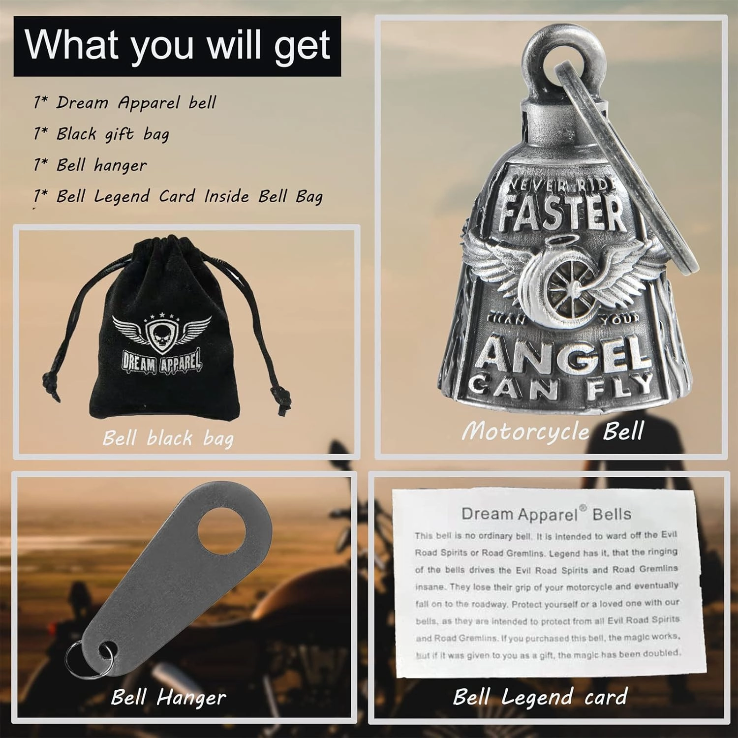 Dream Apparel Motorcycle Bells for Bikers Guardian Angel Gremlin Motorcycle Bells for Motorcycle Rider Key Chain for Luck