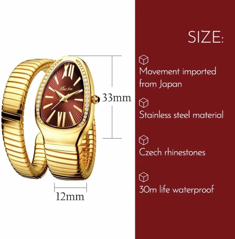 Dress Snake Shape Bracelet Women Watch Top Elegant Waterproof Quartz Jewelry Watches