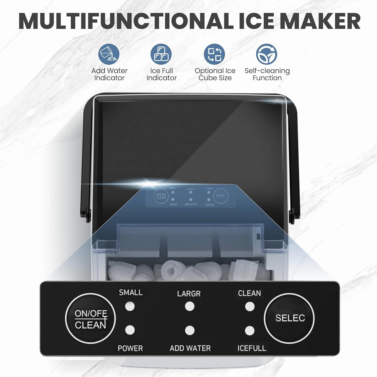 DUMOS Fast & Quiet Ice Maker for Countertop – 9 Bullet Cubes in 6 Mins, 26lbs/Day, Self-Cleaning Portable Ice Machine with Handle for Home, Kitchen, Dorm, Black