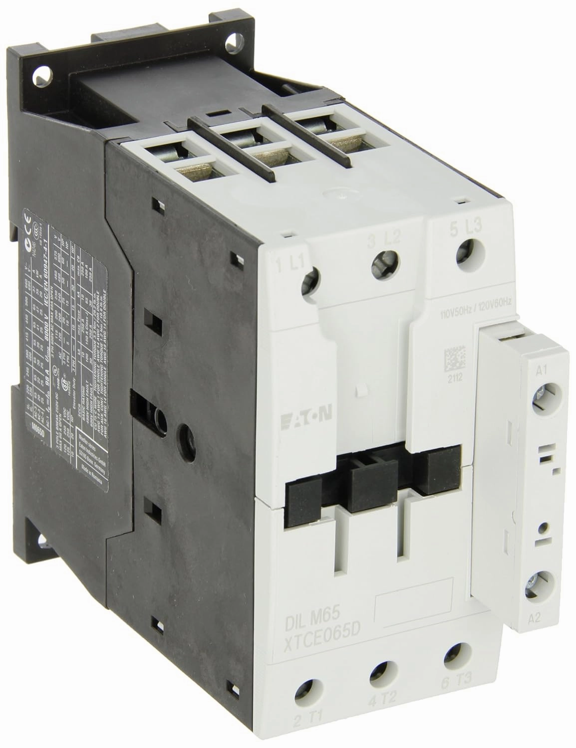 Eaton XTCE065D00A XT-IEC Contactor and Starter, 50mm, 65A AC-3 Current Rating, 25 Max HP at 230VAC, 50 Max HP at 460VAC, 60 Max HP at 575VAC, 120VAC Coil Voltage