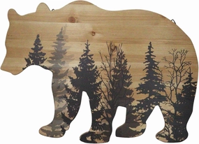 Ebros Gift Rustic Western Black Bear With Pine Trees Forest Silhouette Wooden Plank Cutout Wall Decor Sculpture Wildlife Forest Cabin Decor Accent