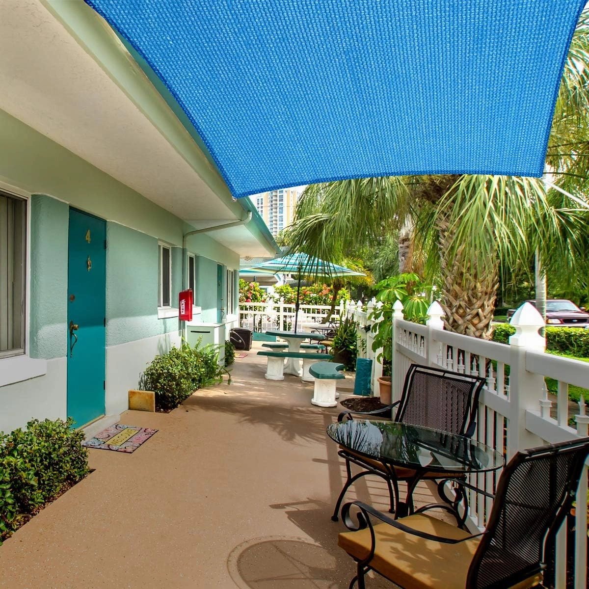 Eden's Decor Straight Flat-Edged Sun Shade Sail Rectangular 4' x 12' Blue UV-Blocking Outdoor Canopy Fabric Cloth Awning for Pergola Patio Garden Backyard Custom Size