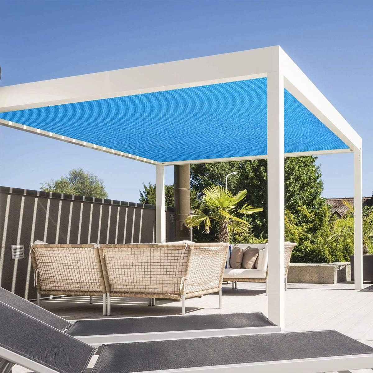 Eden's Decor Straight Flat-Edged Sun Shade Sail Rectangular 4' x 12' Blue UV-Blocking Outdoor Canopy Fabric Cloth Awning for Pergola Patio Garden Backyard Custom Size