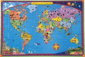 eeBoo: World Map 100 Piece Puzzle, Provides Wanderlust to All Ages, 100 Glossy Pieces That Fit and Snap Together with Ease, Includes a Legends and Icons Glossary, Perfect for Ages 5 and up