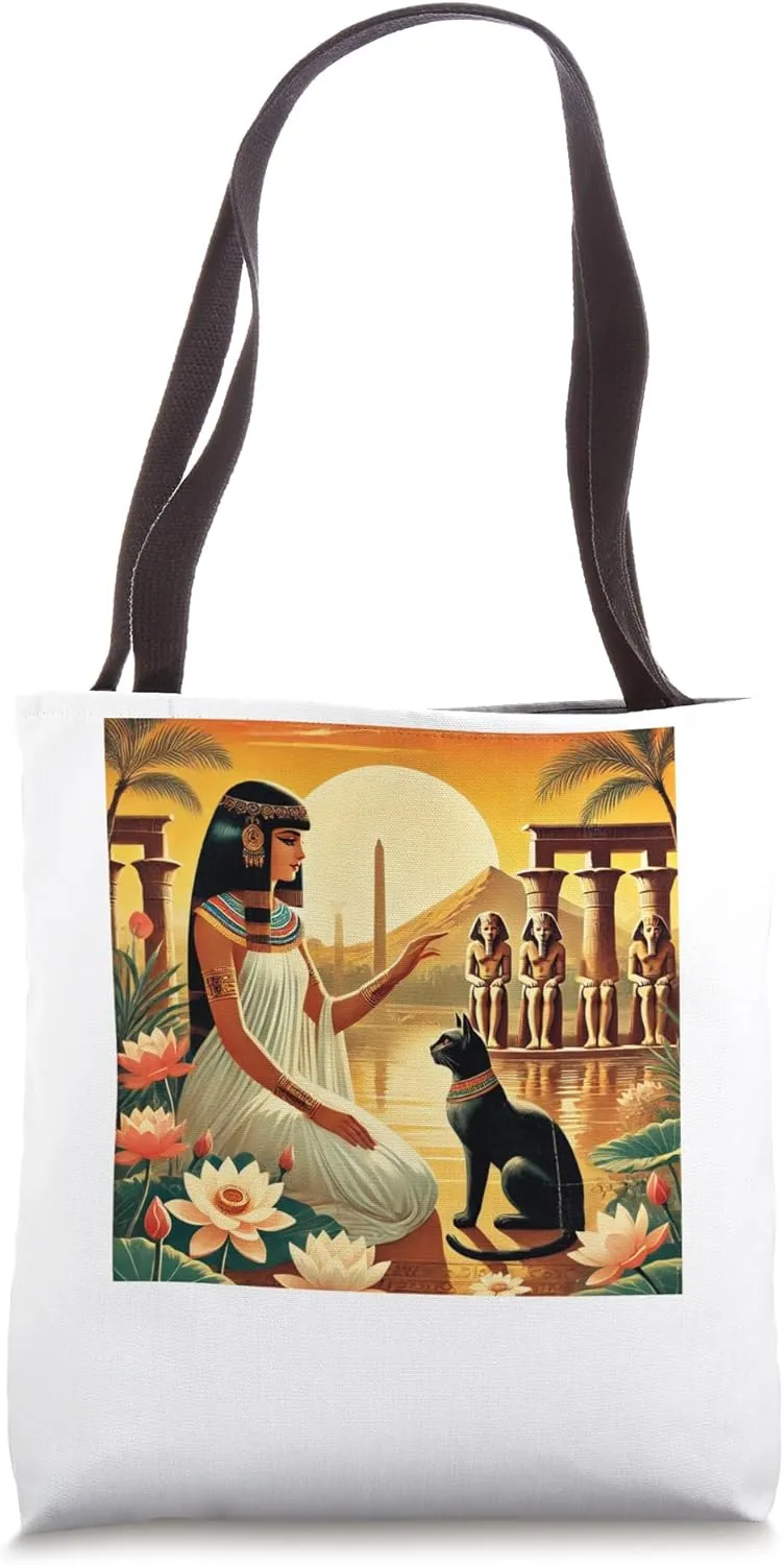 Egypt Queen Cat Garden Lotus Temple Nile Poster Art Tote Bag