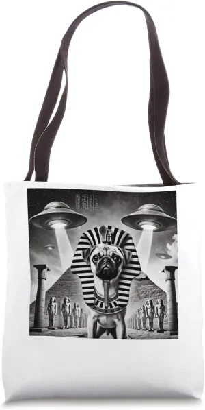 Egypt UFO Pug Finds Tomb Glowing With Alien Light Graphic Tote Bag