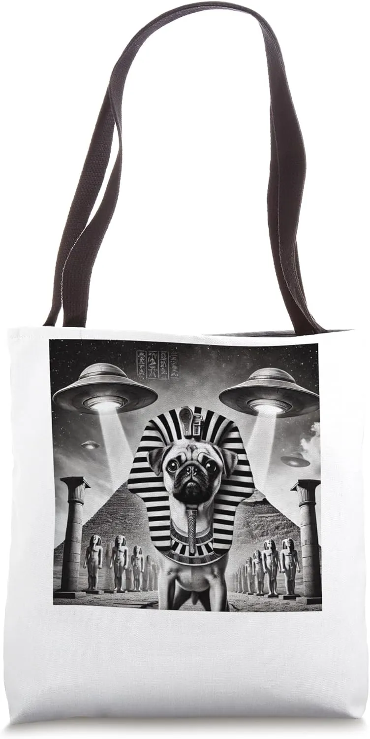 Egypt UFO Pug Finds Tomb Glowing With Alien Light Graphic Tote Bag