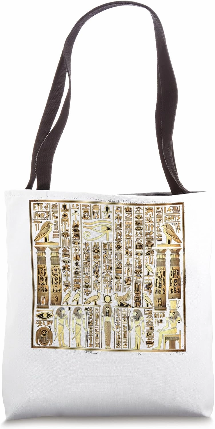 Egypt Hieroglyph Columns Gold Symbol Magic Graphic Tote Bag