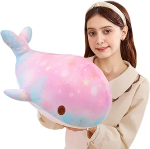 ELAINREN Chubby Pink Whale Plush Pillow Ultra-Soft Colorful Dolphin Stuffed Ocean Toy Fluffy Whale Shark Plushie Cushion/19.6''x12.9''x11''