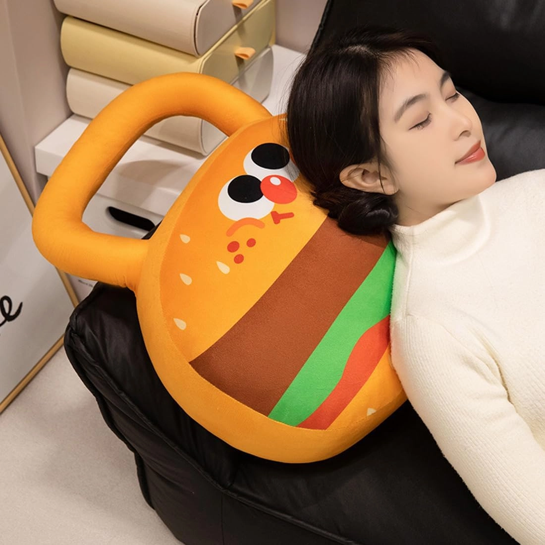 ELAINREN Lifelike Kettlebell Plush Pillow Soft 3D Hamburger Pattern Kettlebell Stuffed Toy Funny Sport Kettlebell Plushies Cushion/21.6''