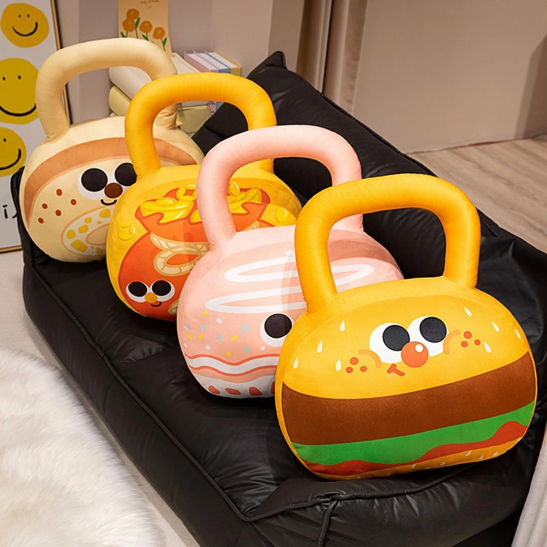 ELAINREN Lifelike Kettlebell Plush Pillow Soft 3D Hamburger Pattern Kettlebell Stuffed Toy Funny Sport Kettlebell Plushies Cushion/21.6''