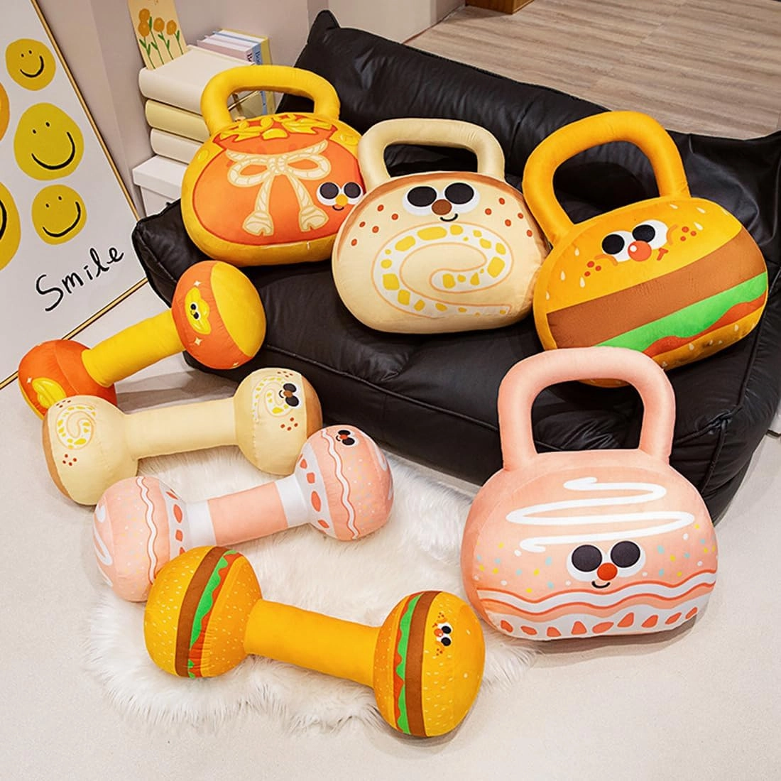 ELAINREN Lifelike Kettlebell Plush Pillow Soft 3D Hamburger Pattern Kettlebell Stuffed Toy Funny Sport Kettlebell Plushies Cushion/21.6''
