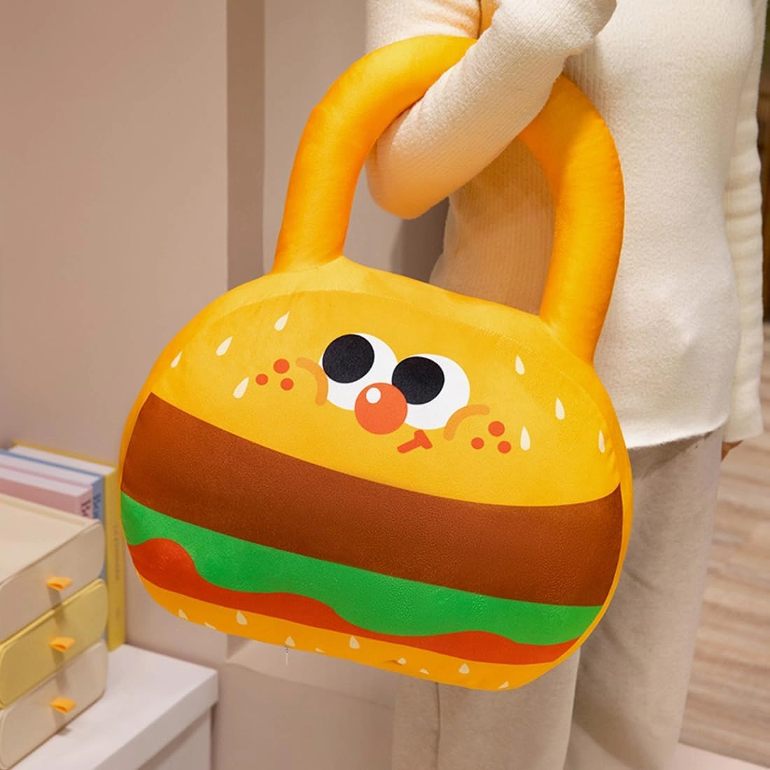ELAINREN Lifelike Kettlebell Plush Pillow Soft 3D Hamburger Pattern Kettlebell Stuffed Toy Funny Sport Kettlebell Plushies Cushion/21.6''