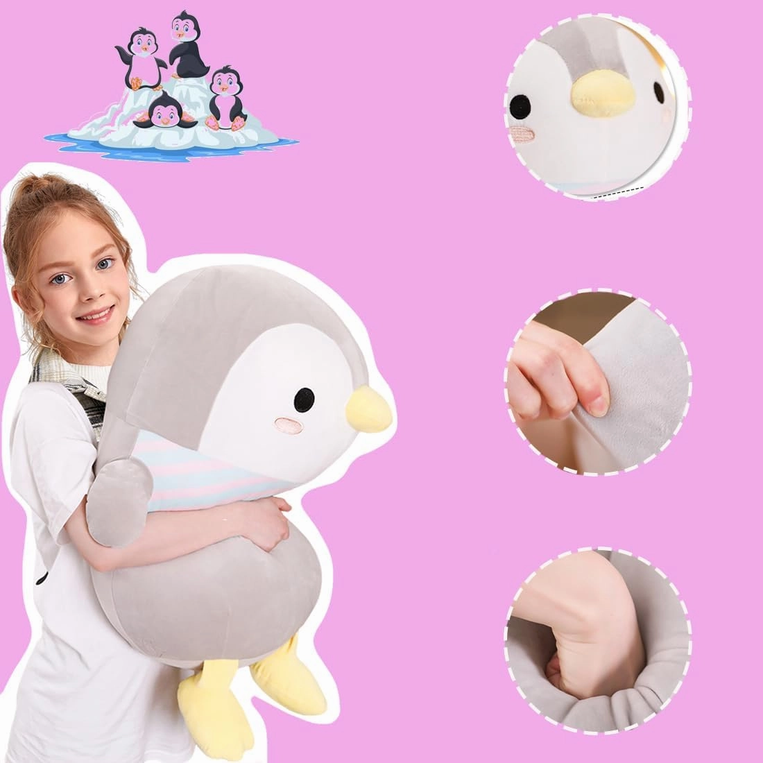 ELAINREN Super Cute Penguin Stuffed Animals Toy Cuddle Fat Penguin Plush Pillow Ultra-Soft Penguin Plushie Cushion/19.6''
