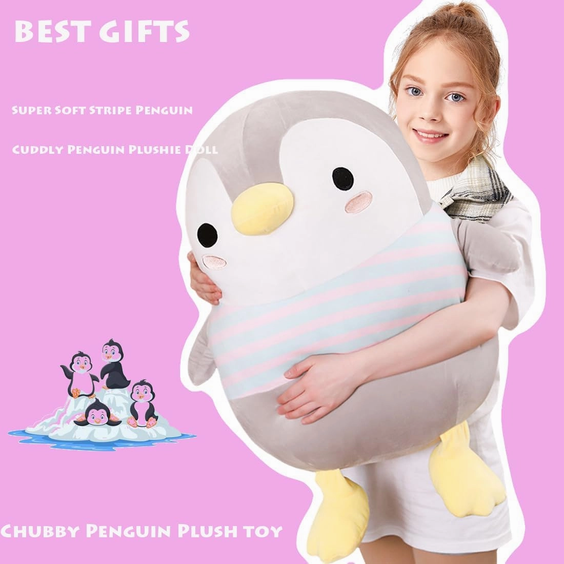 ELAINREN Super Cute Penguin Stuffed Animals Toy Cuddle Fat Penguin Plush Pillow Ultra-Soft Penguin Plushie Cushion/19.6''