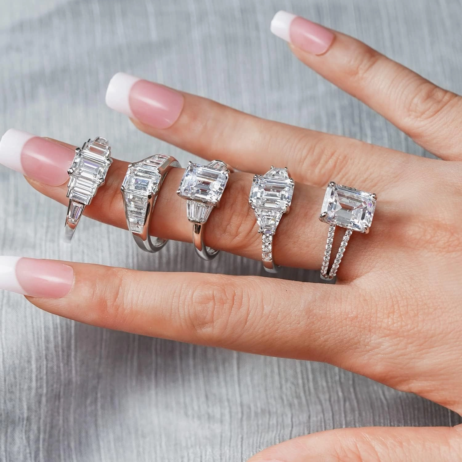 Emerald Cut Ring for Women 925 Sterling Silver Prong Set Engagement Cocktail Ring Band | 3.60 Carats Cubic Zirconia CZ Simulated Diamond