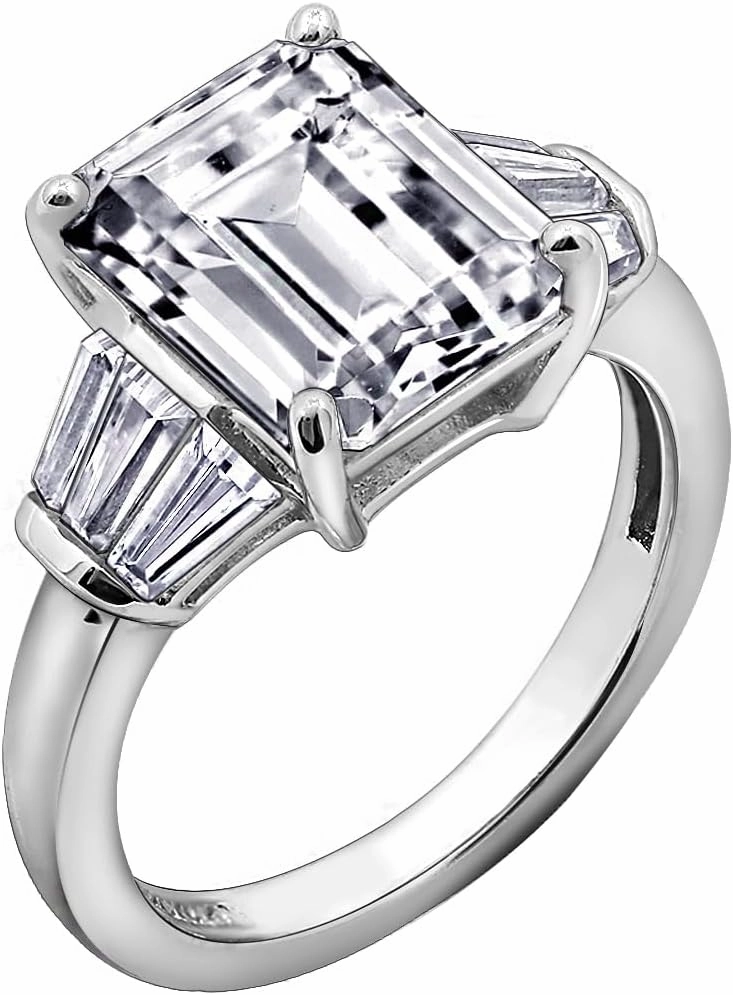 Emerald Cut Ring for Women 925 Sterling Silver Prong Set Engagement Cocktail Ring Band | 3.60 Carats Cubic Zirconia CZ Simulated Diamond