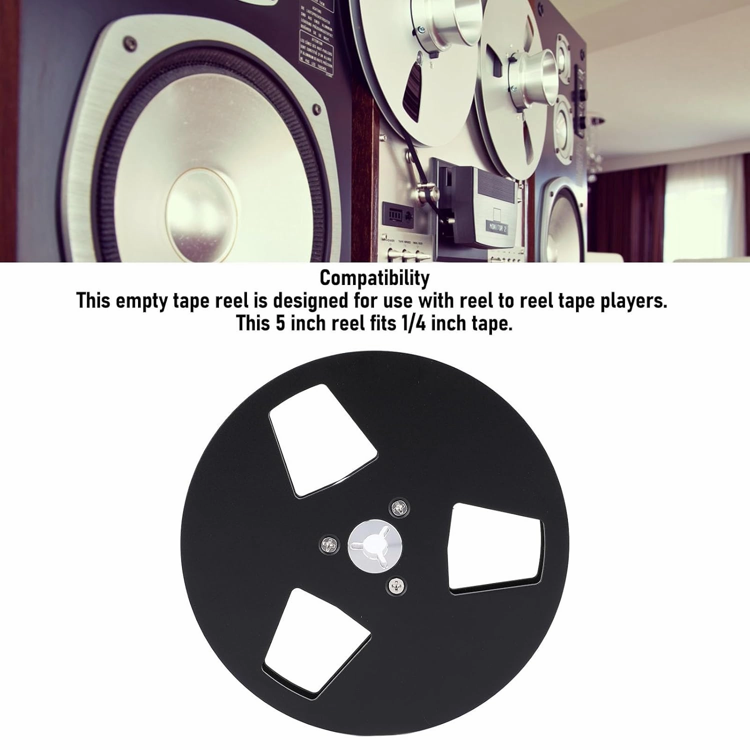 Empty Tape Reel Aluminum Alloy 3 Holes 5 Inch Sound Tape Empty Reel for NAGRA for Studer ReVox Reel to Reel Recorder 1/4 Inch Tape (Black)