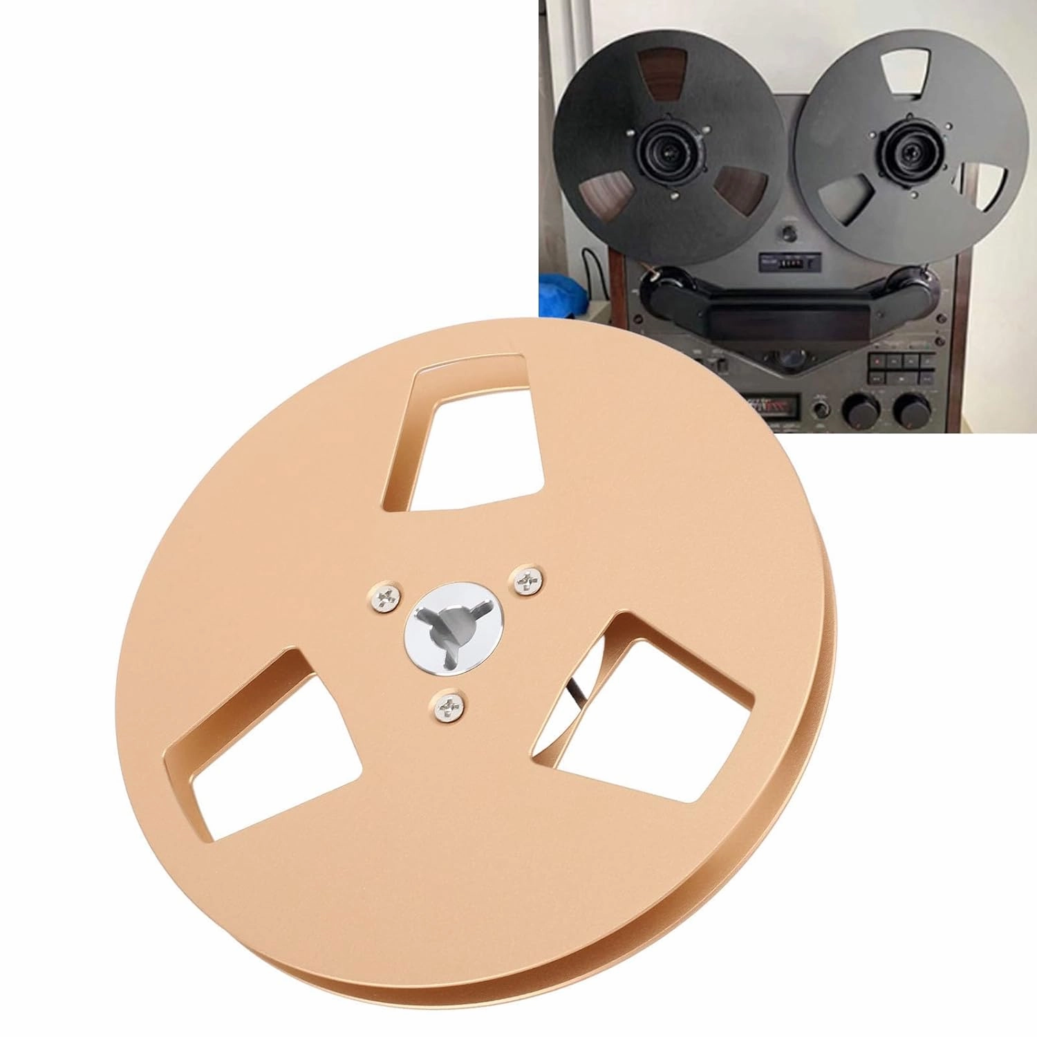 Empty Tape Reel Aluminum Alloy 3 Holes 5 Inch Sound Tape Empty Reel for NAGRA for Studer ReVox Reel to Reel Recorder 1/4 Inch Tape (Gold)