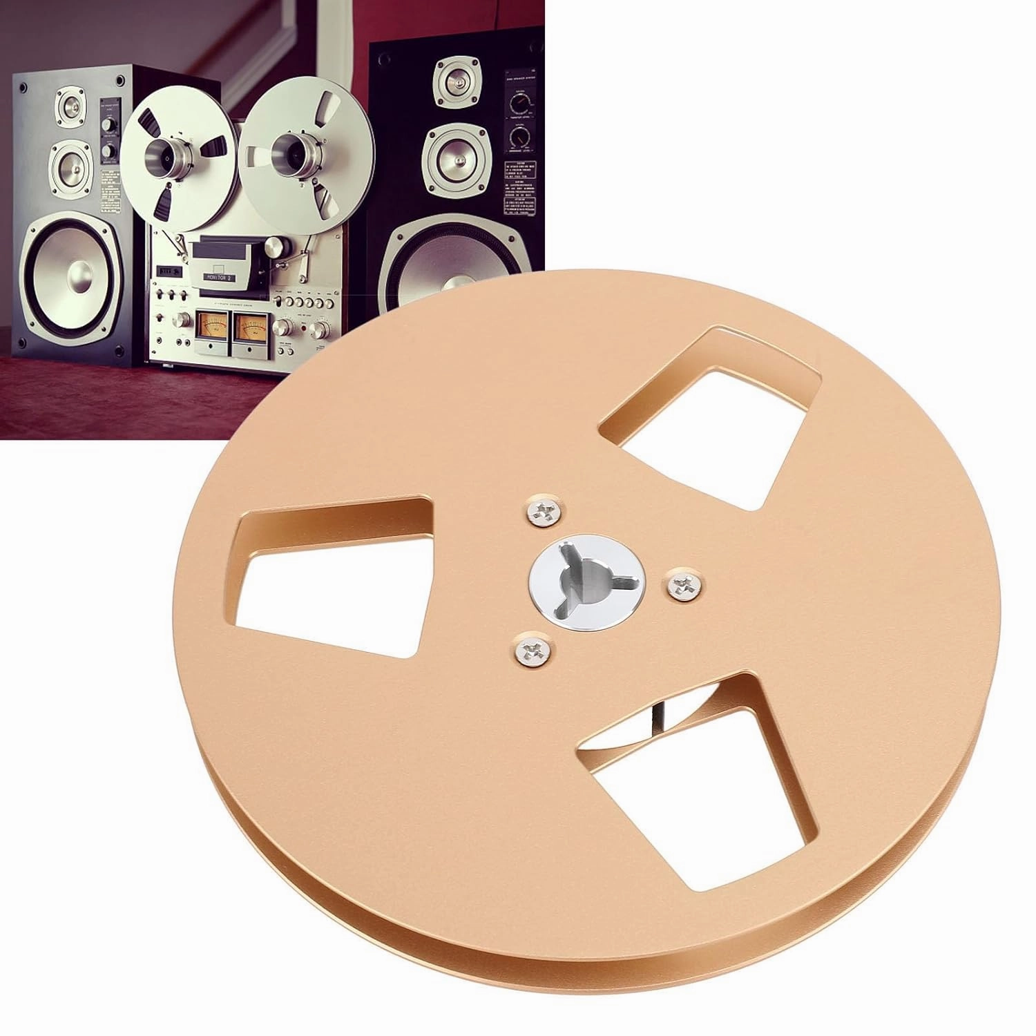 Empty Tape Reel Aluminum Alloy 3 Holes 5 Inch Sound Tape Empty Reel for NAGRA for Studer ReVox Reel to Reel Recorder 1/4 Inch Tape (Gold)