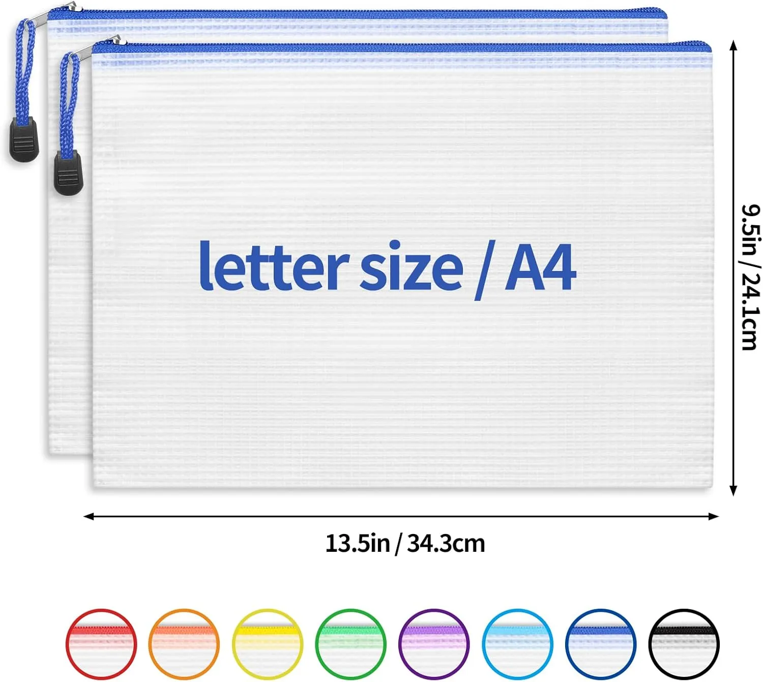 EOOUT 24pcs Mesh Zipper Pouch Bags, A4 Zipper Bags for Organizing Storage, Waterproof Zipper Pouches, Letter Size, File Bags for School, Toys, Puzzle, Board Games and Office Supplies