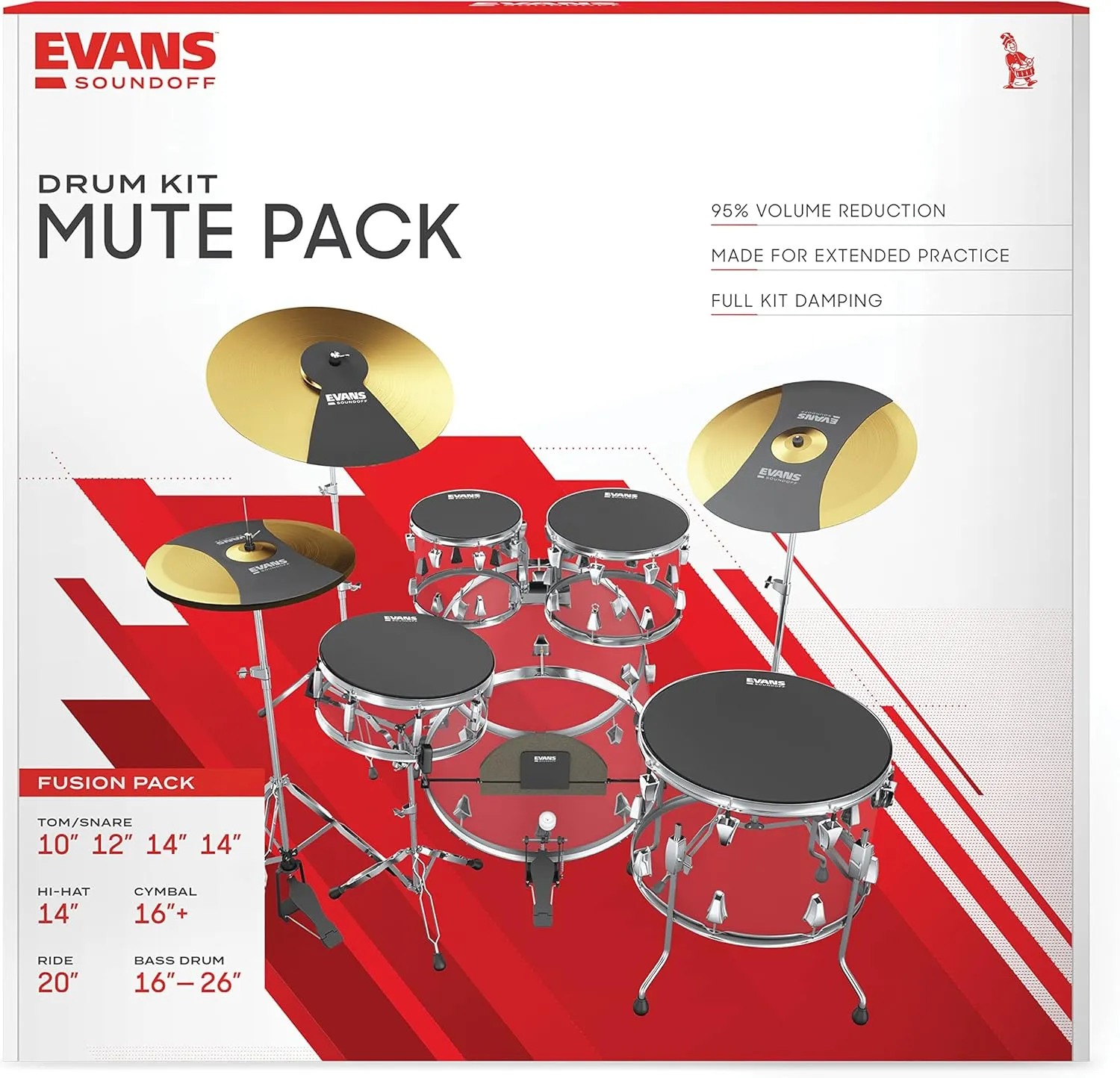 Evans Soundoff Drum Mute Pads - Full Box Drum Pad Set - Drum Mutes Pack - 3 Cymbals, 4 Tom/Snare, & 1 Bass Drum Mute - Great for Silencing Drum Kits to Practice - Fusion Box Set - 8-Pack