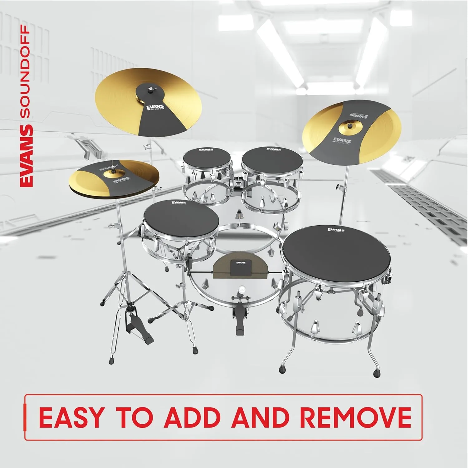 Evans Soundoff Drum Mute Pads - Full Box Drum Pad Set - Drum Mutes Pack - 3 Cymbals, 4 Tom/Snare, & 1 Bass Drum Mute - Great for Silencing Drum Kits to Practice - Fusion Box Set - 8-Pack