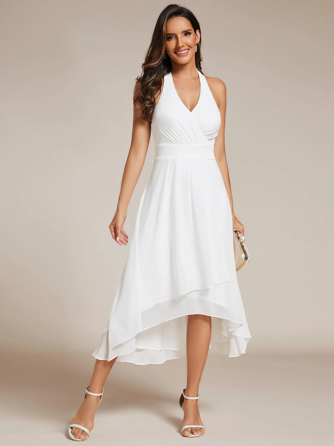 Ever-Pretty Women's Summer Dresses Halter Neck High Low Hem Chiffon Wedding Guest Dress 11926