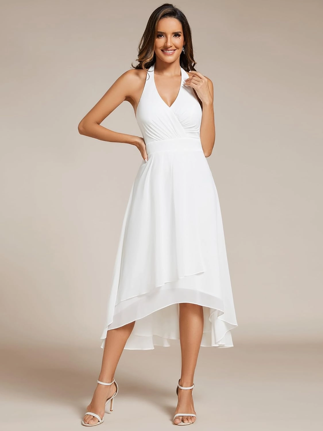 Ever-Pretty Women's Summer Dresses Halter Neck High Low Hem Chiffon Wedding Guest Dress 11926