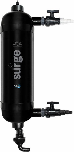 Evolution Aqua Surge Filter | All-in-One, Easy to clean, Foam Free, Mess Free, Pond Filter with built-in UV Clarifier Light for Ponds Up to 5,000 Litres, Black
