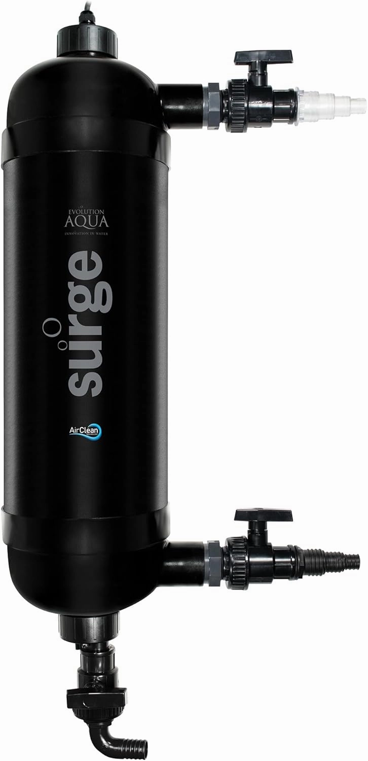 Evolution Aqua Surge Filter | All-in-One, Easy to clean, Foam Free, Mess Free, Pond Filter with built-in UV Clarifier Light for Ponds Up to 5,000 Litres, Black
