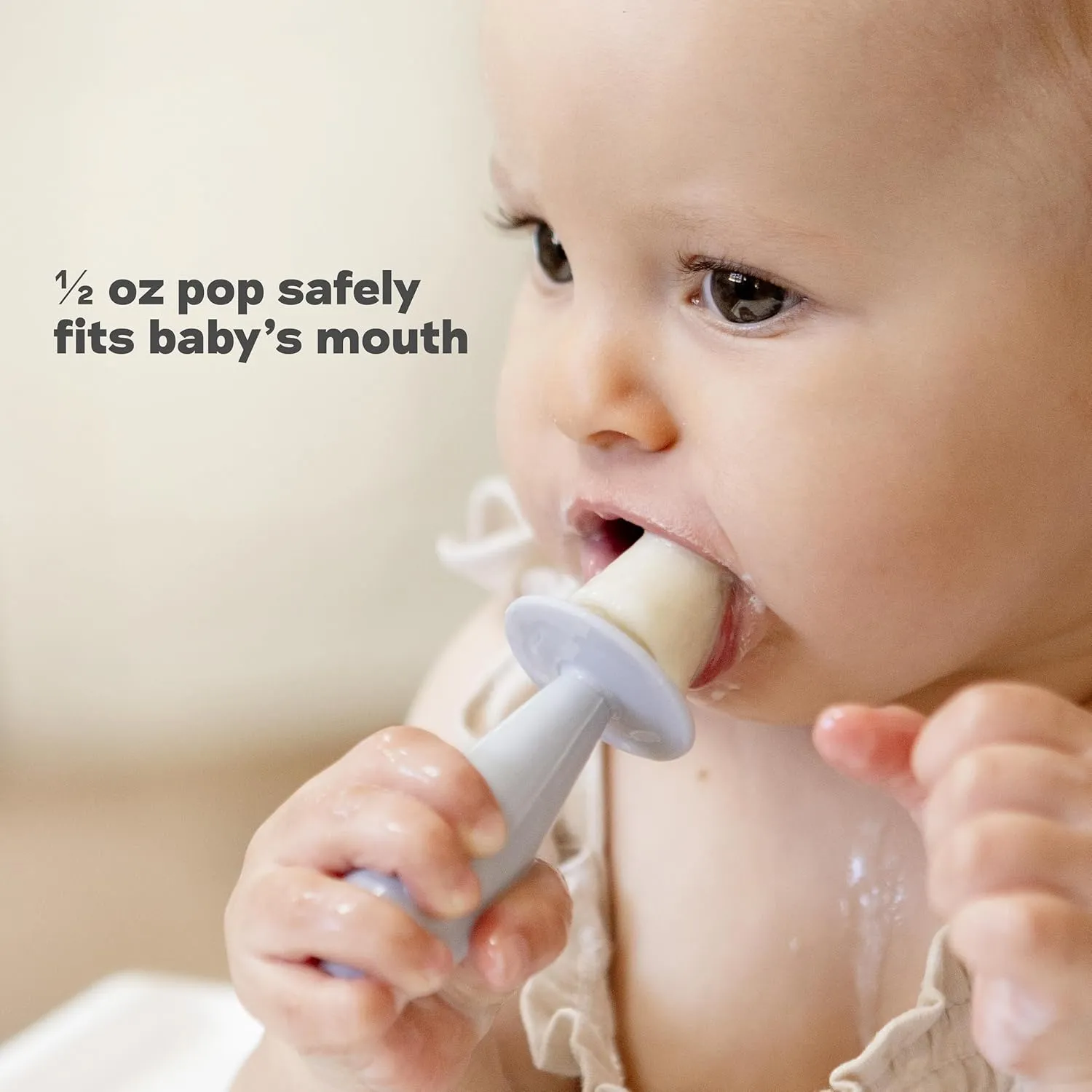 ezpz Tiny Pops (Pewter) - Popsicle Mold Set with Wands for Infants 4 Months   - Two Pack - Baby Essentials