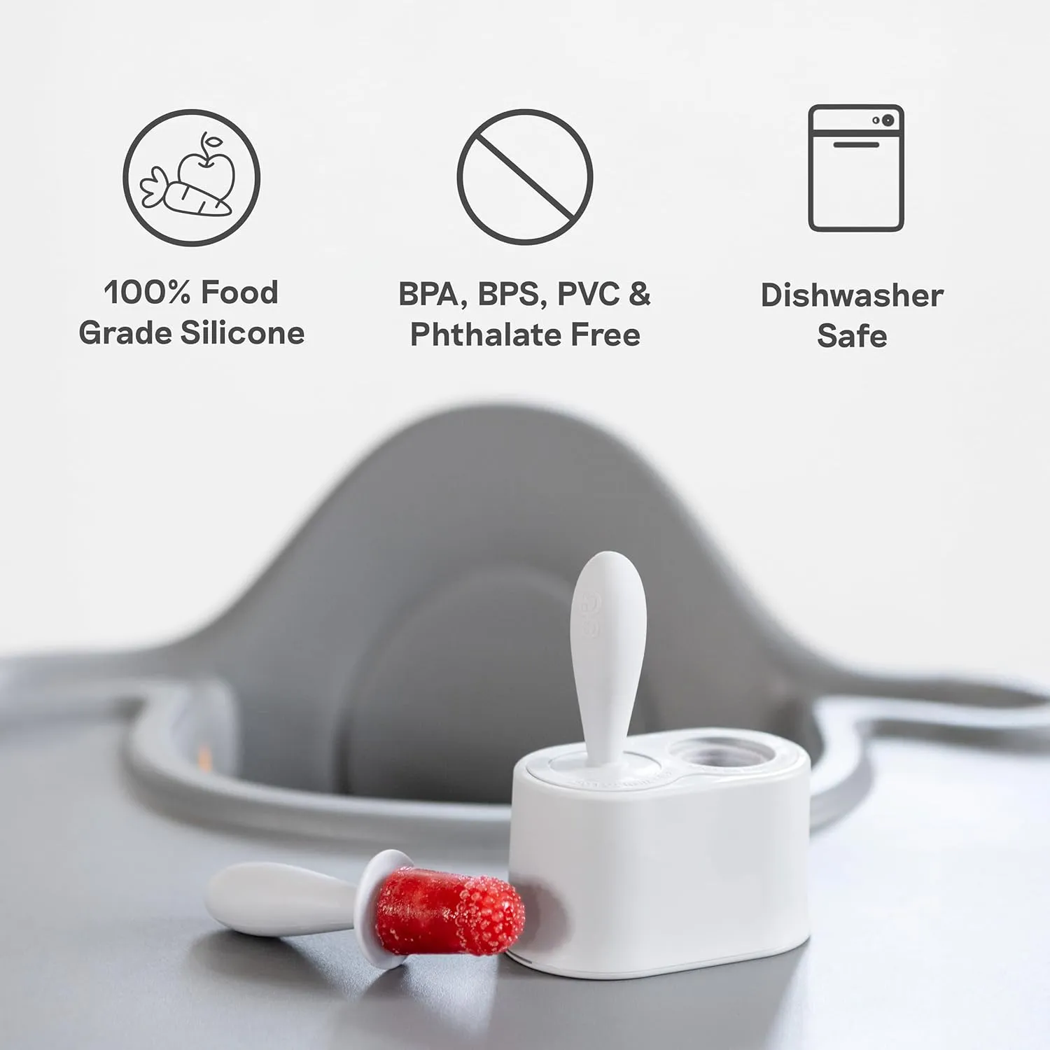 ezpz Tiny Pops (Pewter) - Popsicle Mold Set with Wands for Infants 4 Months   - Two Pack - Baby Essentials