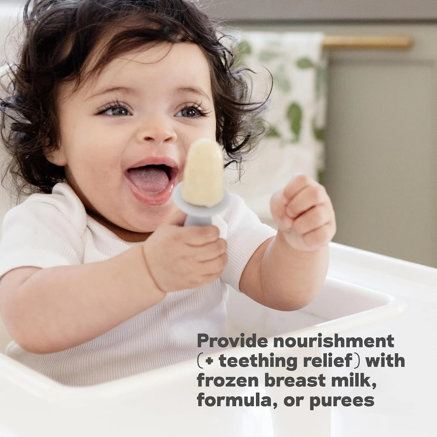 ezpz Tiny Pops (Pewter) - Popsicle Mold Set with Wands for Infants 4 Months   - Two Pack - Baby Essentials
