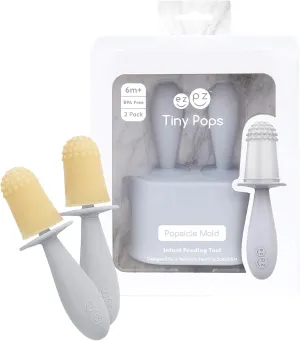 ezpz Tiny Pops (Pewter) - Popsicle Mold Set with Wands for Infants 4 Months   - Two Pack - Baby Essentials