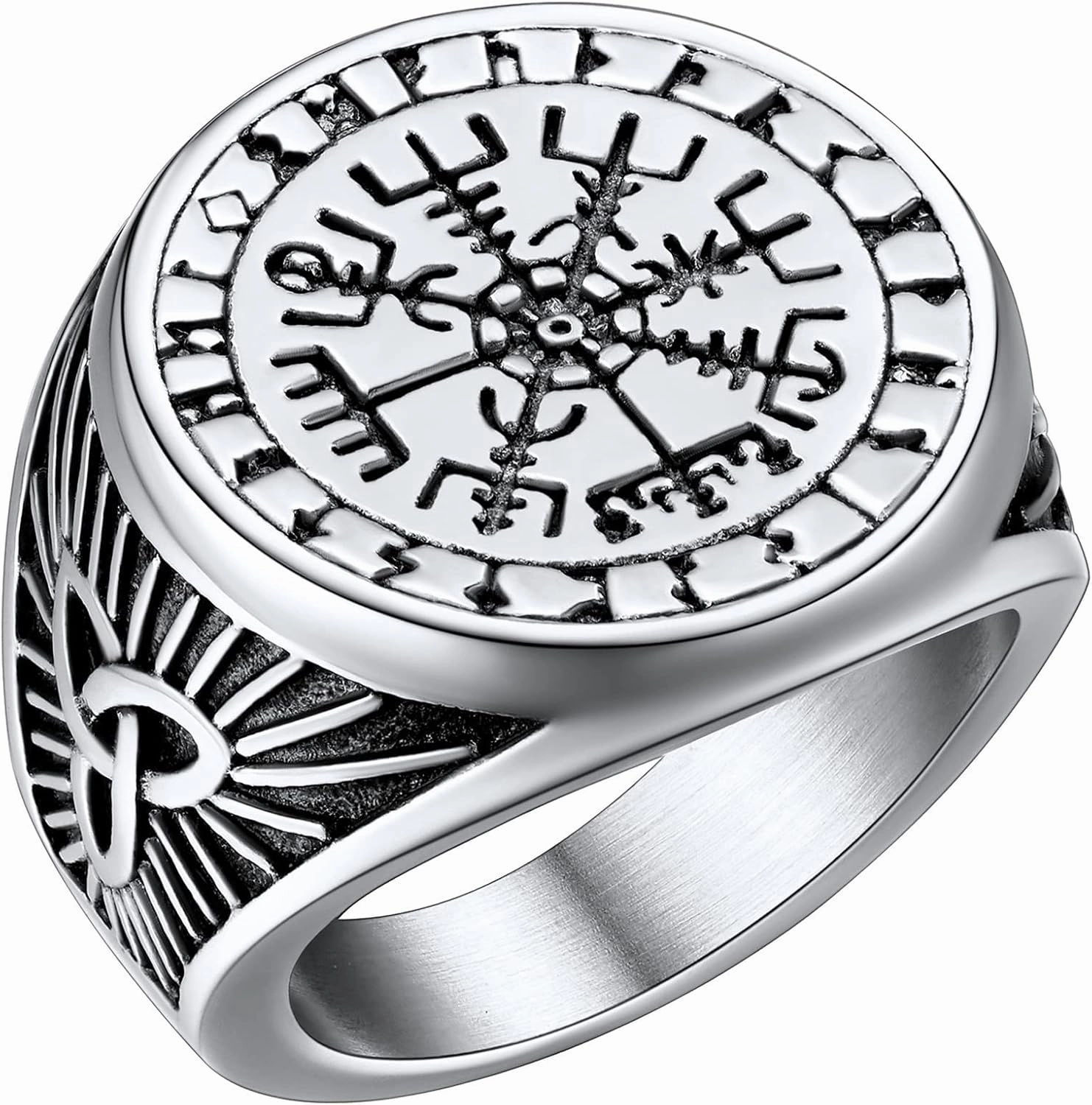 FaithHeart Viking Vegvisir Pirate Compass Rings, Stainless Steel/18K Gold Plated Norse Symbol Vintage Jewelry Personalized Custom