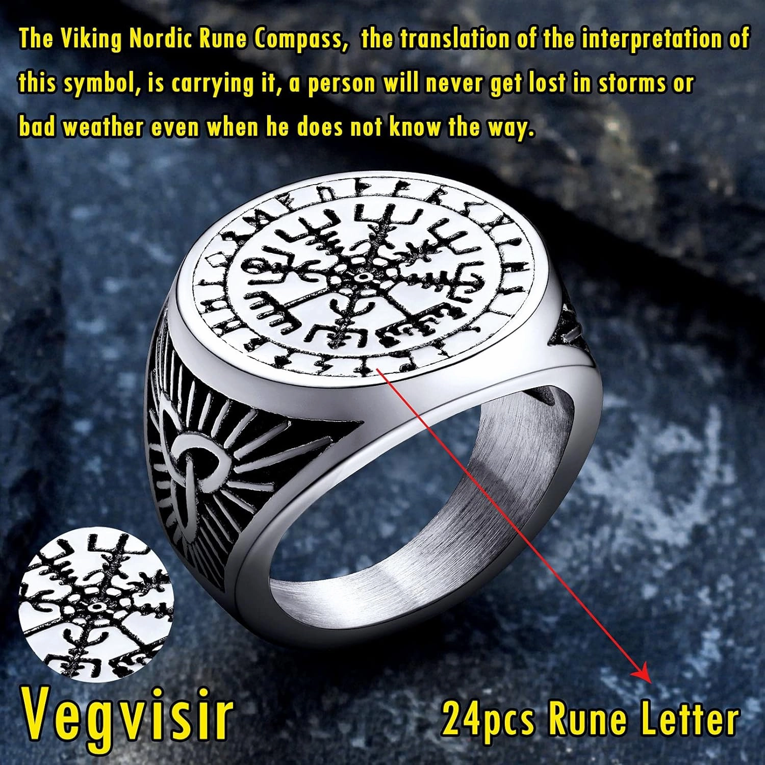FaithHeart Viking Vegvisir Pirate Compass Rings, Stainless Steel/18K Gold Plated Norse Symbol Vintage Jewelry Personalized Custom