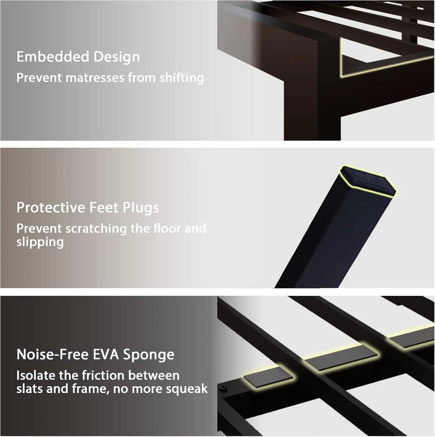 Feonase Queen Size Metal Bed Frame with Faux Leather Button Tufted Headboard, Heavy-Duty Platform Bed Frame with 12" Storage, Steel Slats Support, No Box Spring Needed, Noise Free, Black