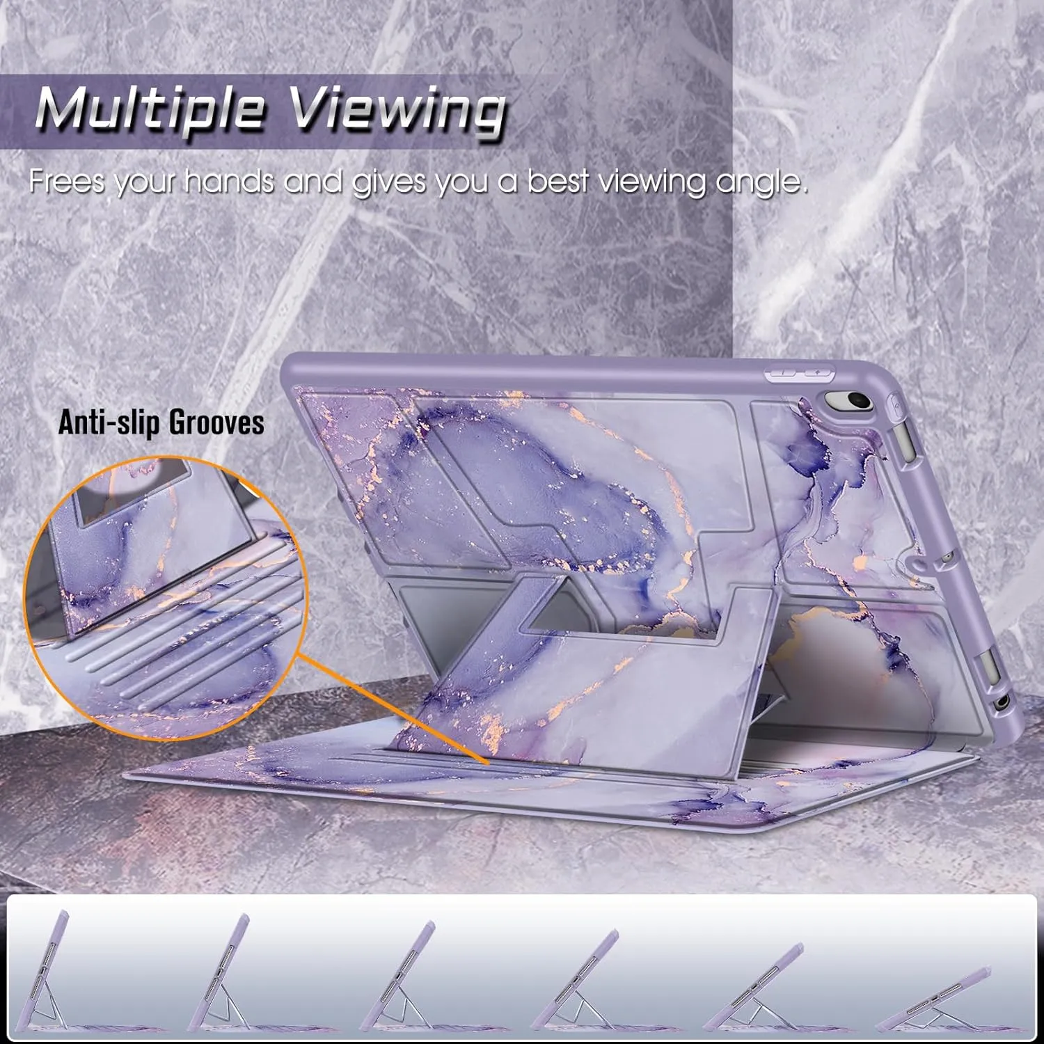 Fintie Magnetic Stand Case for iPad Air 10.5" (3rd Generation) 2019 / iPad Pro 10.5" 2017, Multi-Angle Viewing Rugged Soft TPU Back Cover with Pencil Holder, Auto Wake/Sleep (Lilac Marble)