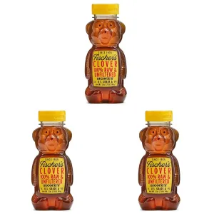 Fischer’s 100% Clover Honey, 12 Oz – Pure, Raw & Unfiltered Honey – Squeezable Honey Bear Bottle – Gluten-Free, Non-GMO – All-Natural Sweetener (Pack of 3)
