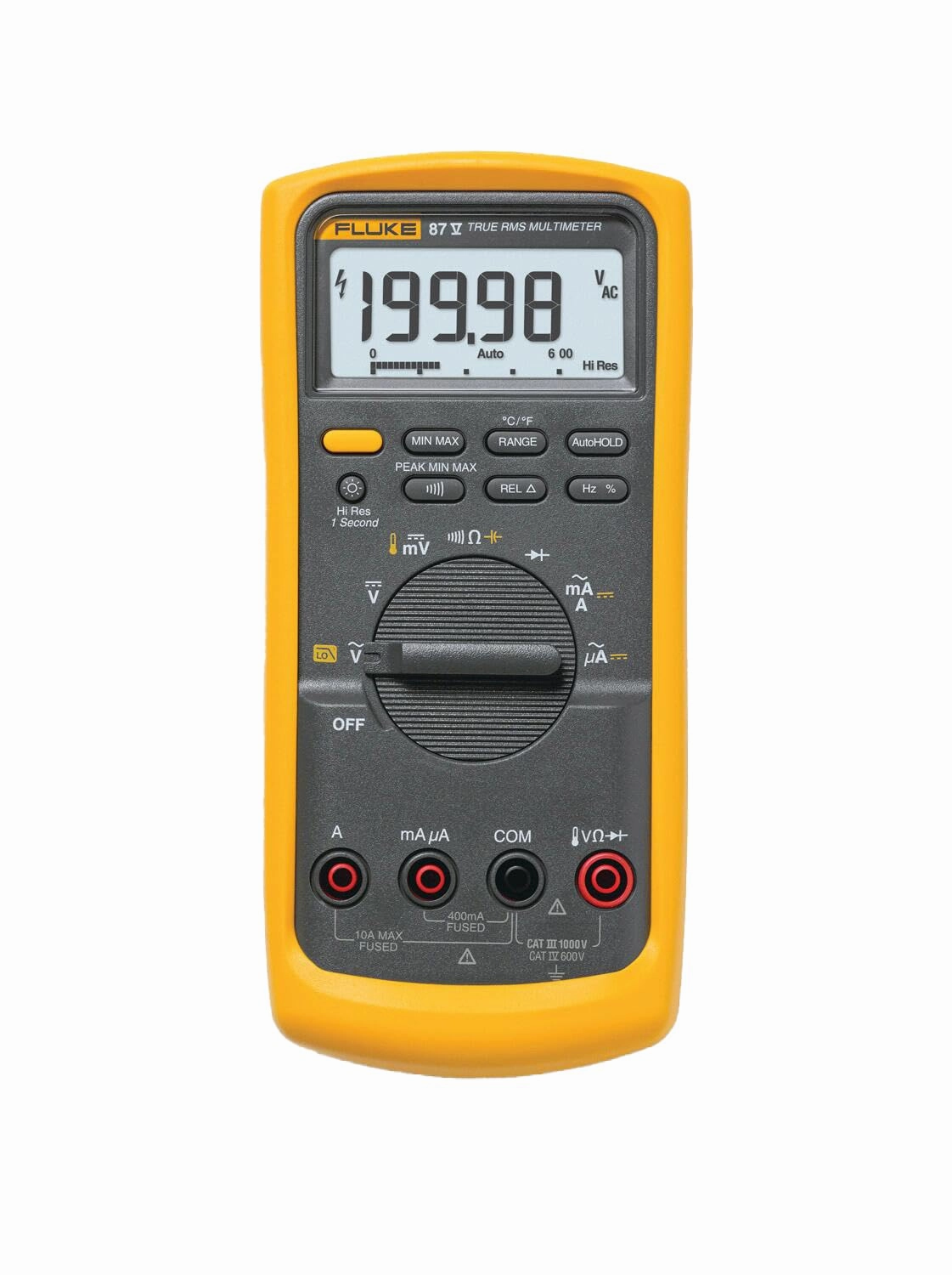 Fluke 87V Industrial Digital Multimeter, For Advanced Troubleshooting, Measures 1000 V AC/DC, Peak Min/Max, Low Pass Filter, Includes TL75 Test Leads, AC175 Alligator Clips, 80BK Temp Probe