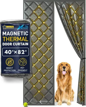 Flux Upgraded Heavy Duty Magnetic Insulated Door Curtain 40"x82" – Keep Cool Air in, Reduce Hot Air & Noise, 50 Magnets, Hands-Free Entry
