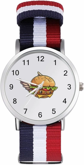 Flying Hamburger Knight Unisex Watch Lightweight Breathable Woven Nylon Wrist Strap Watch with Metal Buckle