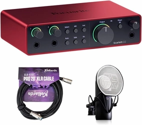 Focusrite Scarlett 2i2 USB-C Audio Interface (4th Gen) Bundle with Aston Microphones Element Microphone KIT and Kellards XLR-P20T Pro 20 ft XLR Microphone Cable, XLR Male to Female Cable 3-Pin