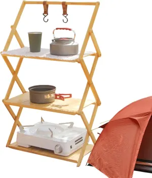 Foldable Camping Shelves - Lightweight Camp Storage Rack, Folding Outdoor Shelf | Camping Portable Folding Table with Multi Tier, Folding Picnic Table Wear Resistant Compact for Kitchen Use