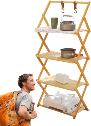 Foldable Camping Shelves - Lightweight Camp Storage Rack, Folding Outdoor Shelf | Camping Portable Folding Table with Multi Tier, Folding Picnic Table Wear Resistant Compact for Kitchen Use