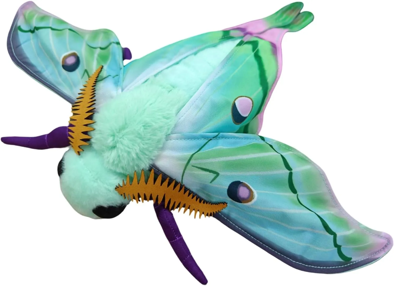 FRANKIEZHOU Realistic Luna Moth Plush Animal - Green 9.8 Inch, Long-Tailed Silk Moth Stuffed Toy, Soft Cuddle Toy for Girls, Kids, Baby Gift, Home Decor