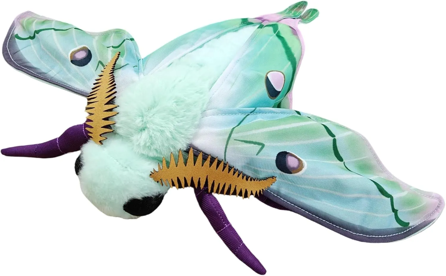 FRANKIEZHOU Realistic Luna Moth Plush Animal - Green 9.8 Inch, Long-Tailed Silk Moth Stuffed Toy, Soft Cuddle Toy for Girls, Kids, Baby Gift, Home Decor